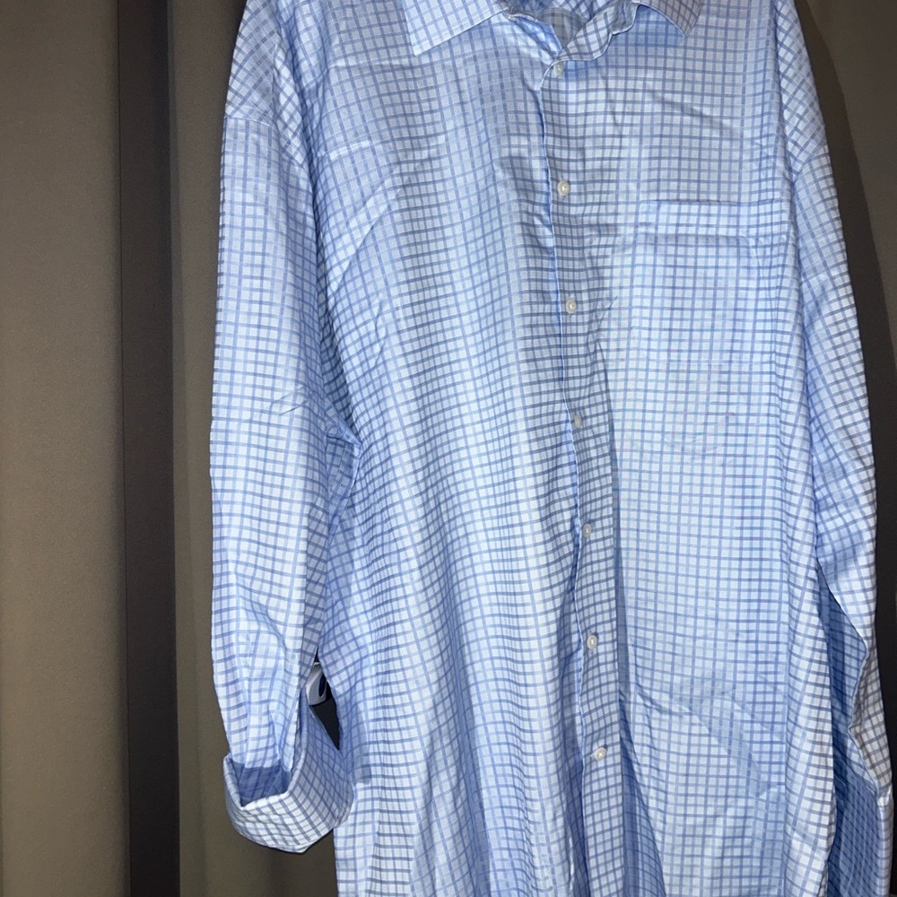 Joseph Abboud Blue Dress Shirt Non-Iron Classic Fit Tall 36/37 Egyptian Cotton